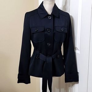 APOSTROPHE NAVY BLUE BELTED SUIT JACKET SZ 6 IN EXCELLENT CONDITION
